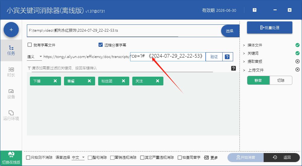 小宾关键词消除器:通义分享字幕使用教程插图6