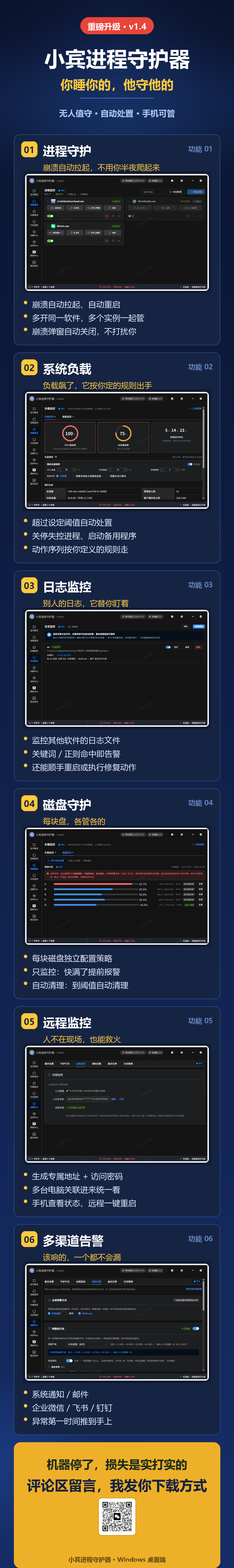 小宾进程守护器 v1.4 重磅更新:进程、负载、磁盘、日志,一台桌面软件全接管插图11 小宾进程守护器 v1.4 重磅更新:进程、负载、磁盘、日志,一台桌面软件全接管插图11